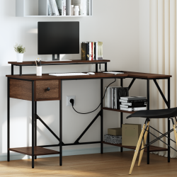 Asztal led -es lámpákkal fiókkal polcokkal tárolóval barna tölgy 120 x 79 x 86.5 cm faanyag