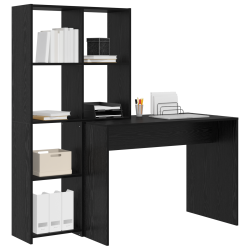 Asztal polcokkal tárolóval musta tammi 138.5 x 55 x 143 cm faanyag