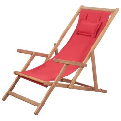 Piros összecsukható szövetkárpitos, favázas strandszék
