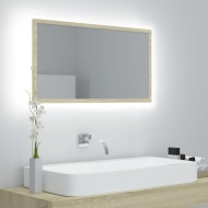 Sonoma színű led-es forgácslap fürdőszobai tükör 80x8,5x37 cm