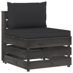 Szürke impregnált fa elemes középső kanapé párnákkal