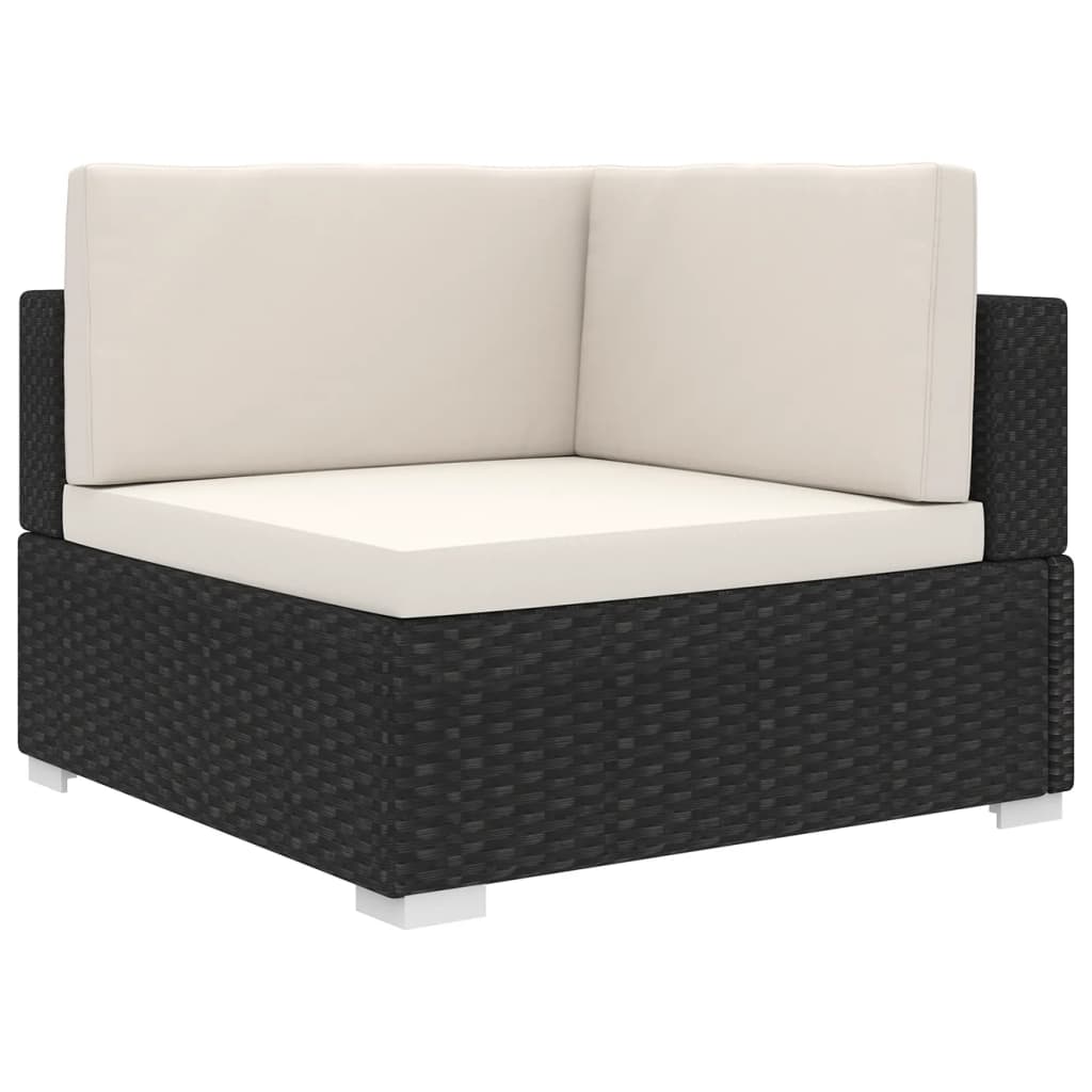 1 db fekete polyrattan moduláris sarokfotel párnákkal