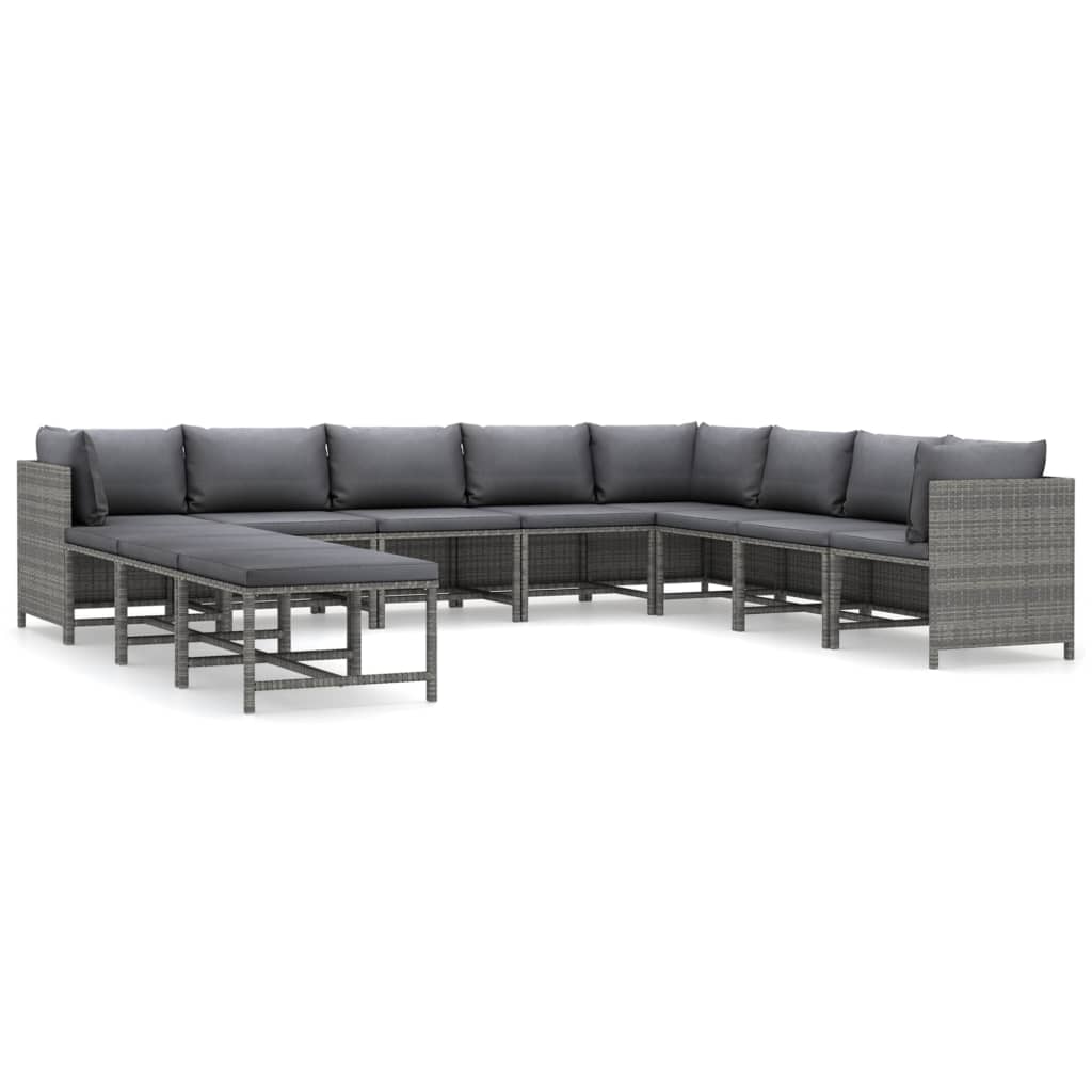 11 részes szürke polyrattan kerti ülőgarnitúra párnákkal