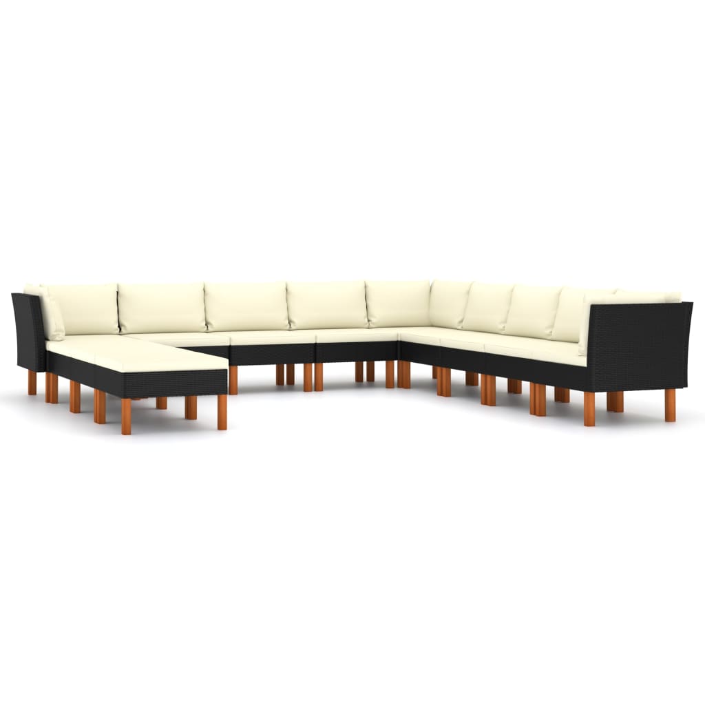 12 részes fekete polyrattan kerti ülőgarnitúra párnákkal