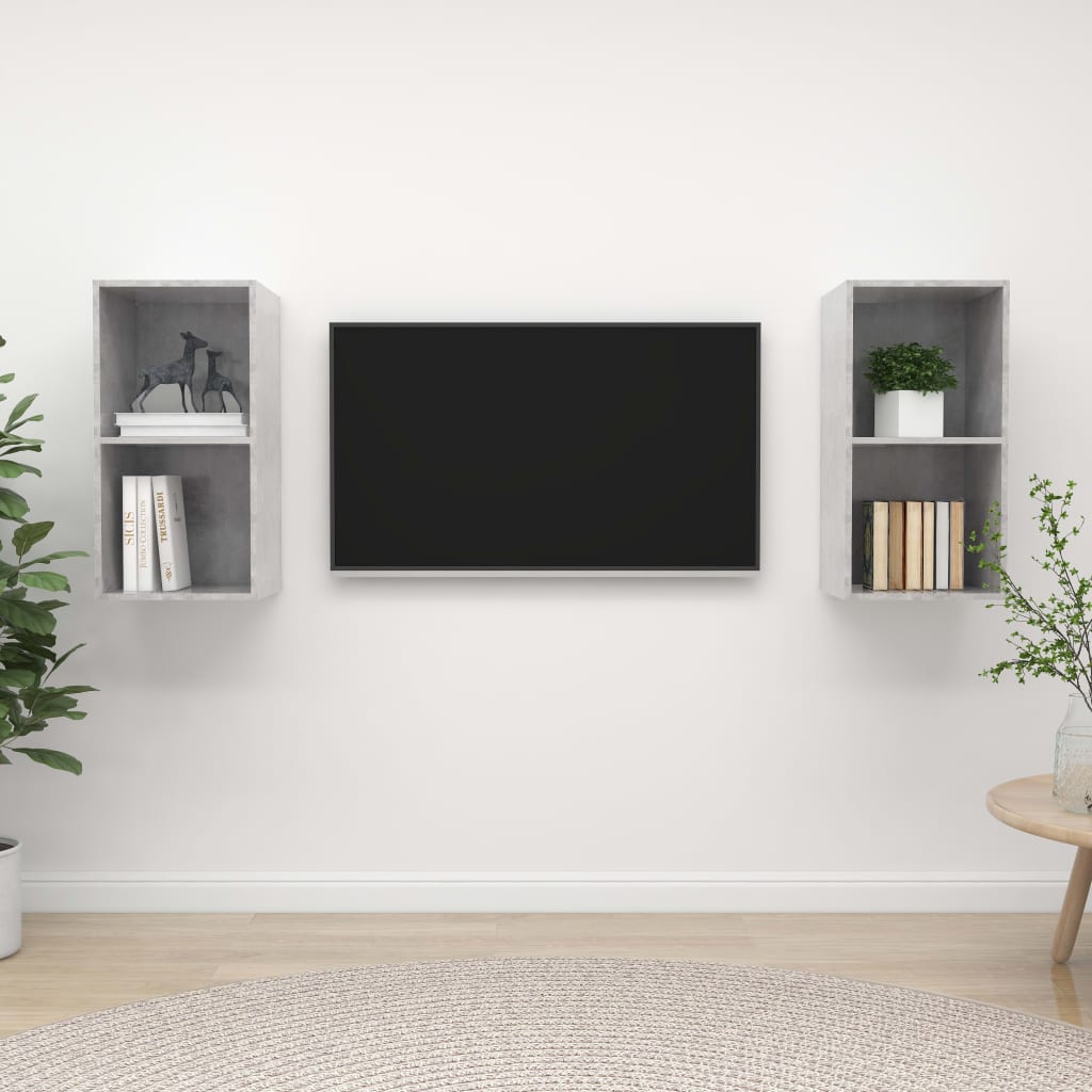 2 db betonszürke forgácslap falra szerelhető tv-szekrény 2 db betonszürke forgácslap falra szerelhető tv-szekrény
