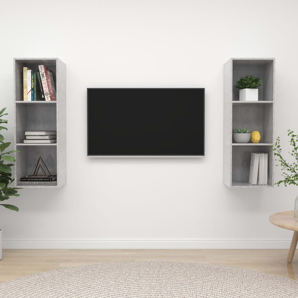 2 db betonszürke forgácslap falra szerelhető tv-szekrény 2 db betonszürke forgácslap falra szerelhető tv-szekrény