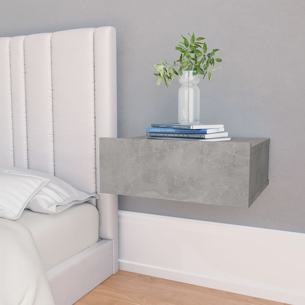 2 db betonszürke forgácslap úszó éjjeliszekrény 40x30x15 cm