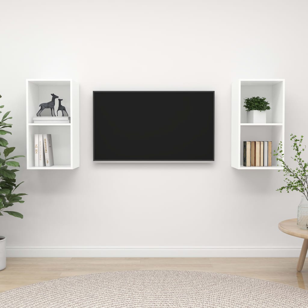 2 db fehér forgácslap falra szerelhető tv-szekrény 2 db fehér forgácslap falra szerelhető tv-szekrény