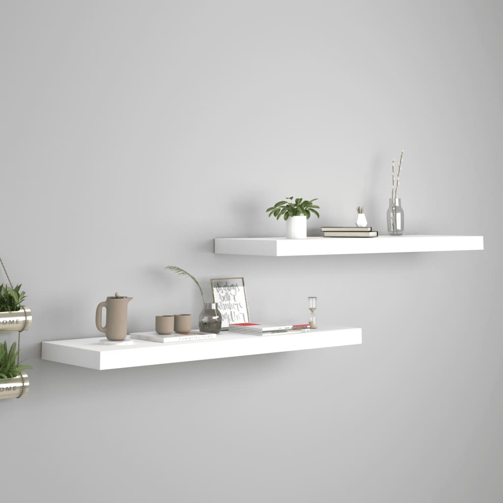2 db fehér mdf lebegő fali polc 80 x 23,5 x 3,8 cm