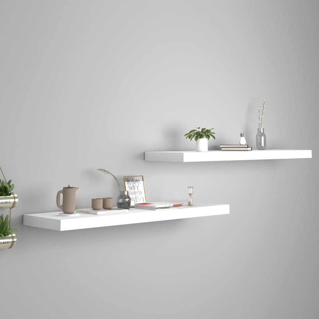 2 db fehér mdf lebegő fali polc 90 x 23,5 x 3,8 cm