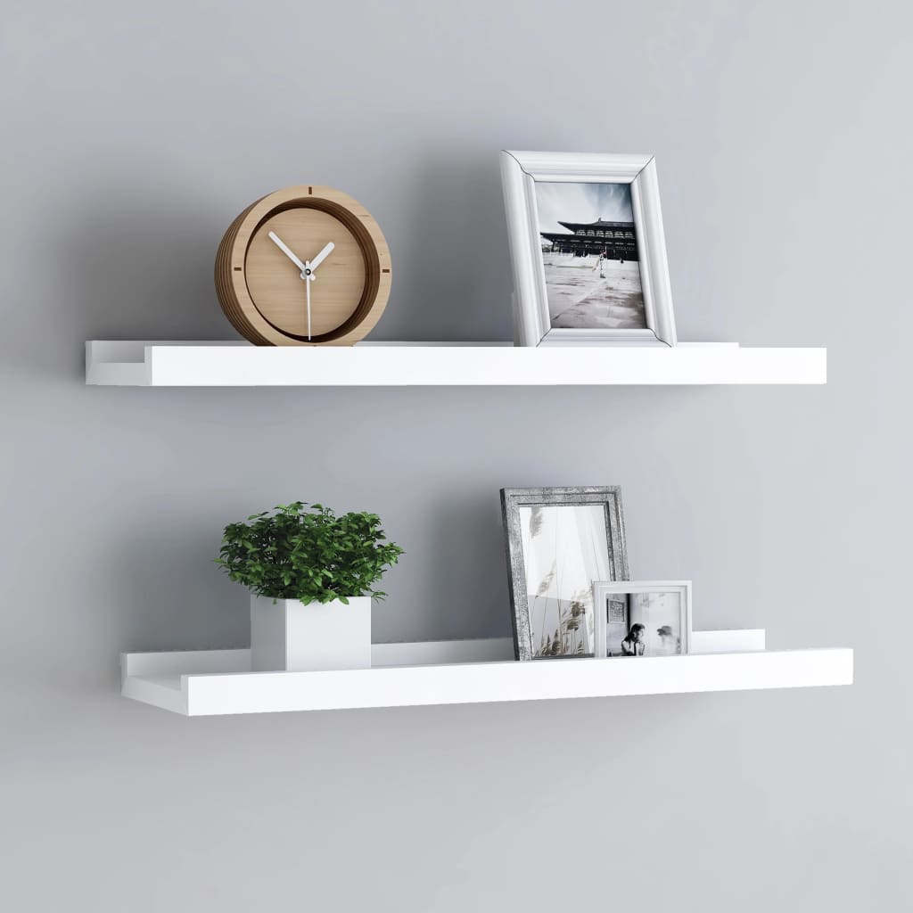 2 db fehér mdf szegélypolc képkeretekhez 60 x 9 x 3 cm