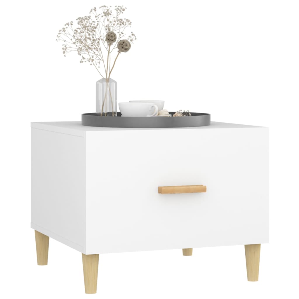 2 db fehér szerelt fa dohányzóasztal 50 x 50 x 40 cm