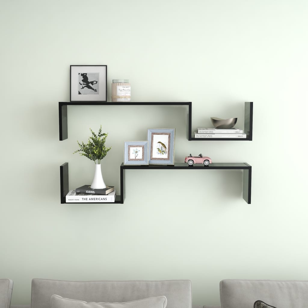 2 db fekete forgácslap fali polc 100 x 15 x 20 cm
