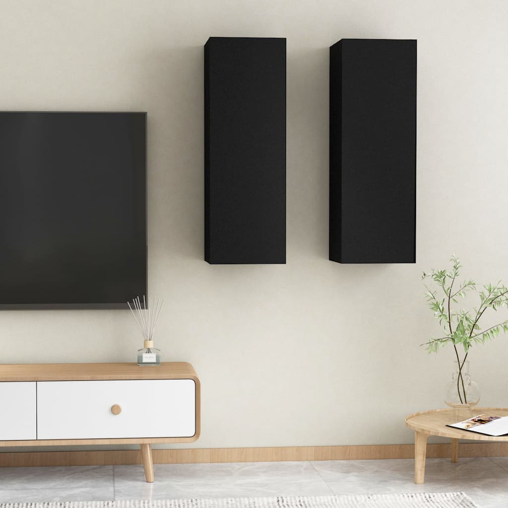 2 db fekete forgácslap tv-szekrény 30,5 x 30 x 90 cm 2 db fekete forgácslap tv-szekrény 30,5 x 30 x 90 cm