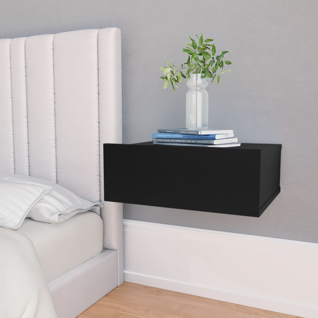2 db fekete forgácslap úszó éjjeliszekrény 40 x 30 x 15 cm