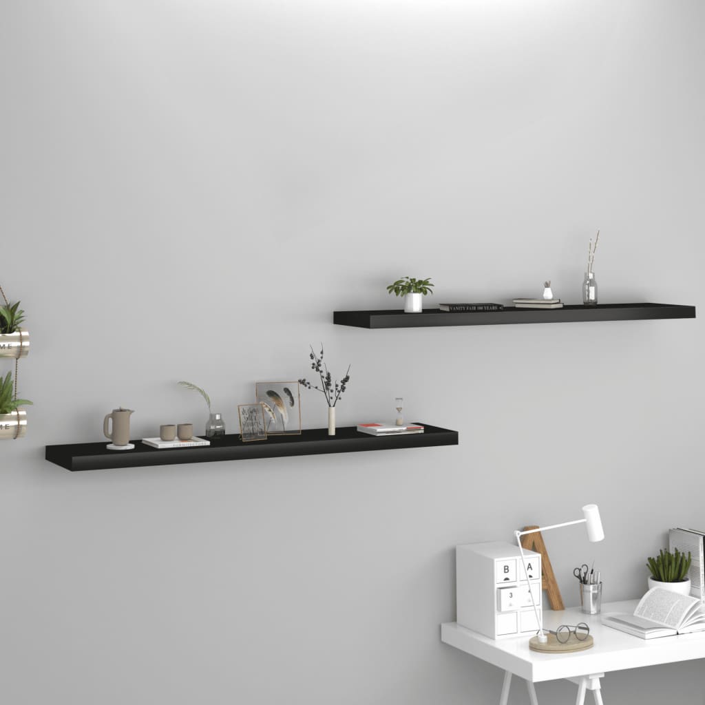2 db fekete mdf fali polc 120 x 23,5 x 3,8 cm