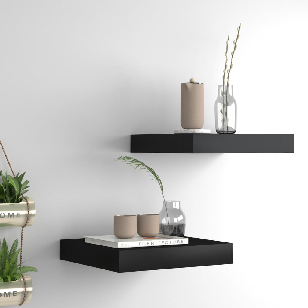 2 db fekete mdf fali polc 23 x 23,5 x 3,8 cm
