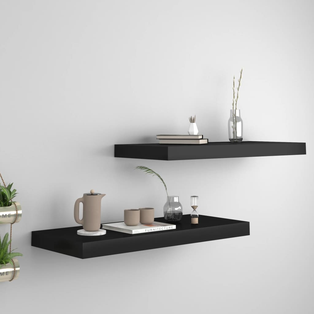 2 db fekete mdf fali polc 60 x 23,5 x 3,8 cm