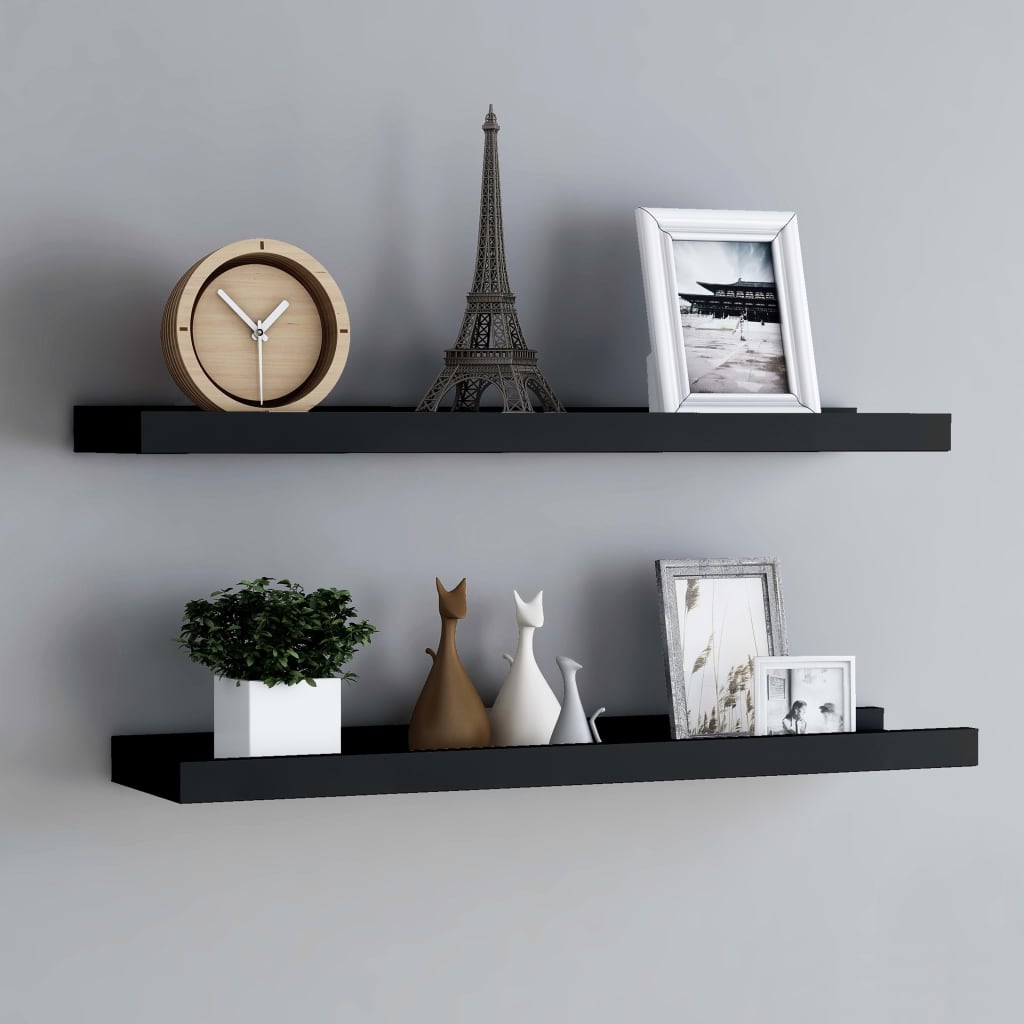 2 db fekete mdf szegélypolc képkeretekhez 80 x 9 x 3 cm