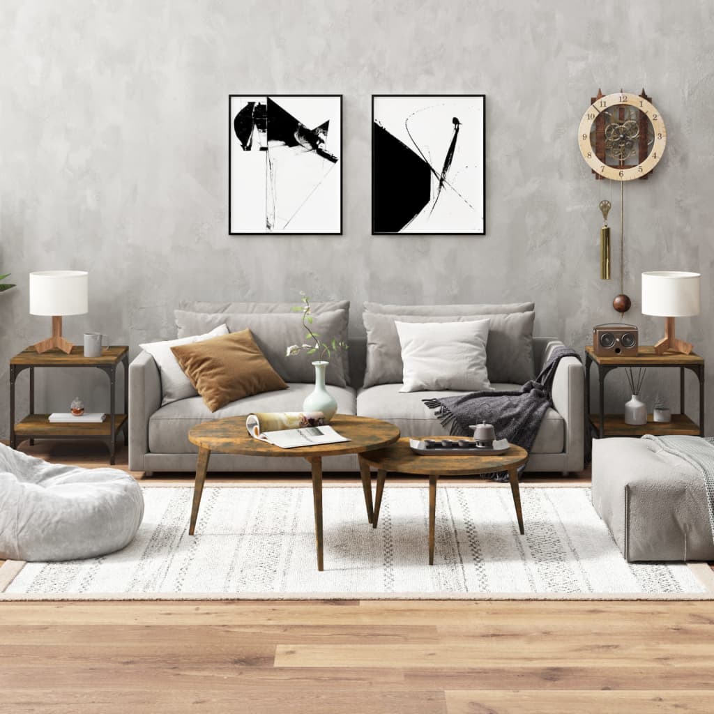 2 db füstös tölgyszínű szerelt fa kisasztal 40 x 40 x 40 cm 2 db füstös tölgyszínű szerelt fa kisasztal 40 x 40 x 40 cm