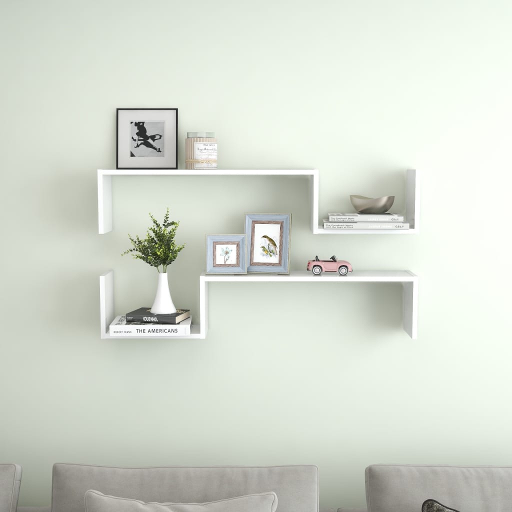 2 db magasfényű fehér forgácslap fali polc 100 x 15 x 20 cm