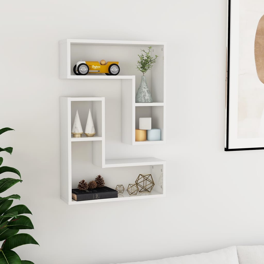 2 db magasfényű fehér forgácslap fali polc 50 x 15 x 50 cm