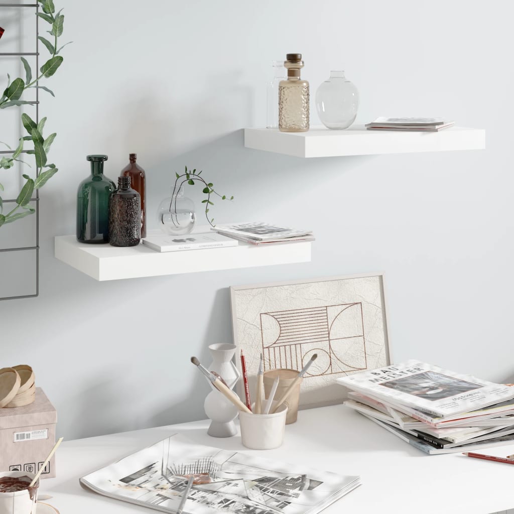 2 db magasfényű fehér mdf lebegő fali polc 40 x 23 x 3,8 cm