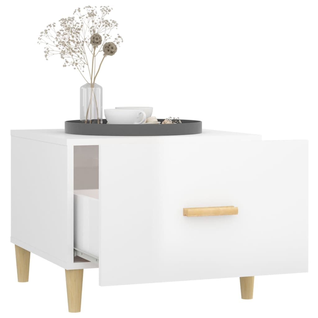 2 db magasfényű fehér szerelt fa dohányzóasztal 50 x 50 x 40 cm