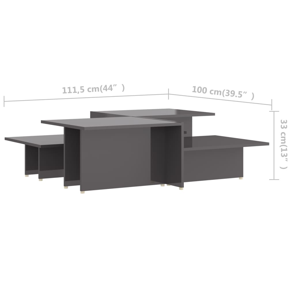 2 db magasfényű szürke forgácslap dohányzóasztal 111,5x50x33 cm 2 db magasfényű szürke forgácslap dohányzóasztal 111,5x50x33 cm