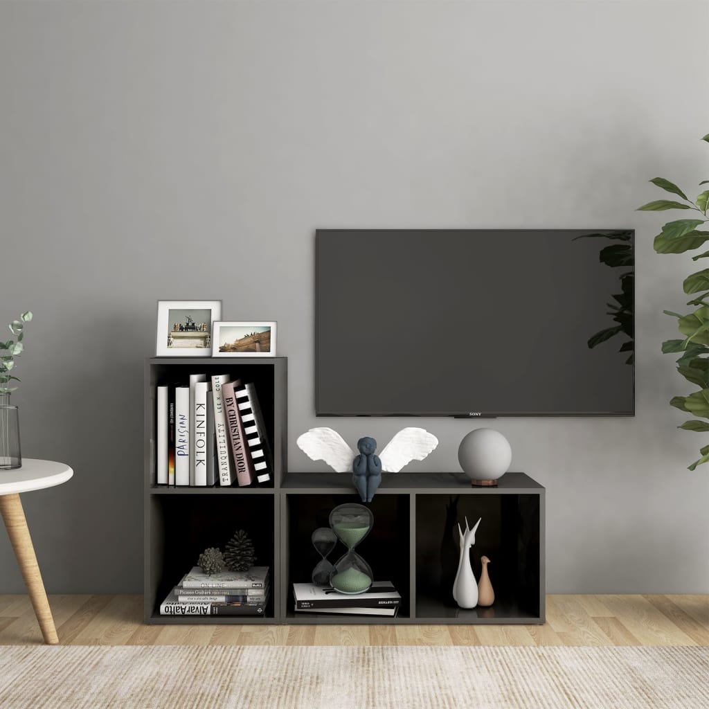 2 db magasfényű szürke forgácslap tv-szekrény 72 x 35 x 36,5 cm