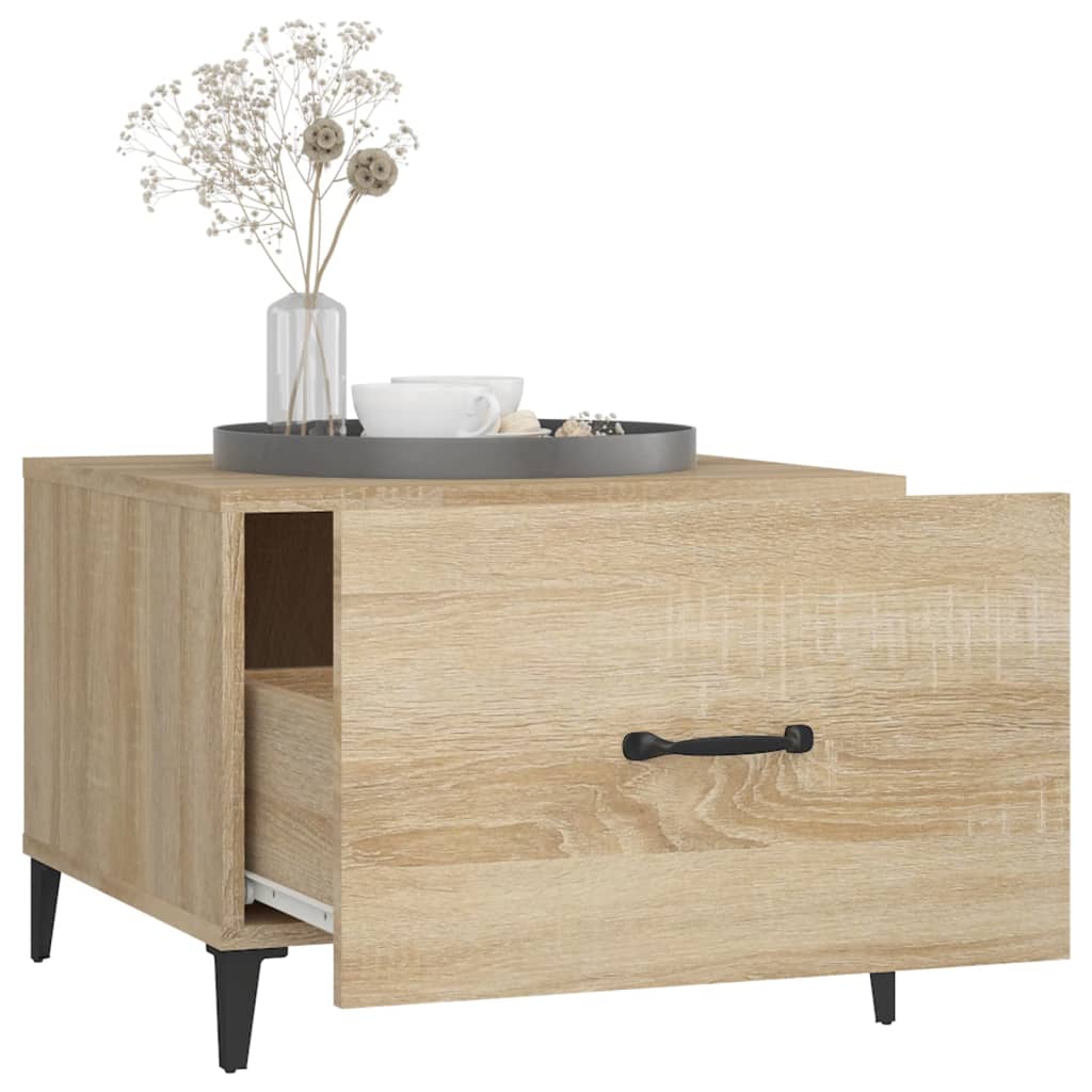 2 db sonoma-tölgyszínű dohányzóasztal fémlábakkal 50x50x40 cm