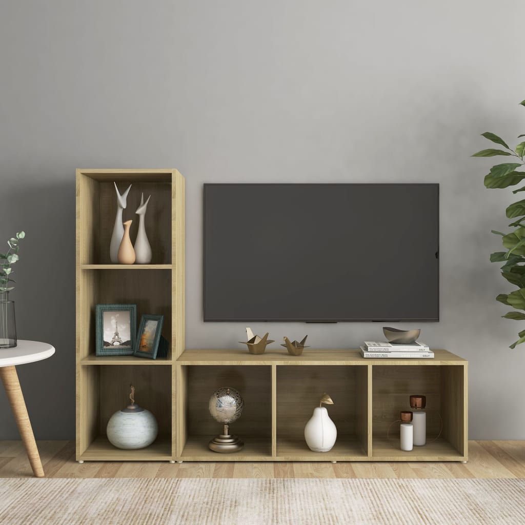 2 db sonoma-tölgyszínű forgácslap tv-szekrény 107 x 35 x 37 cm