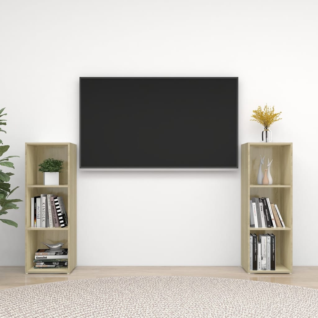 2 db sonoma-tölgyszínű forgácslap tv-szekrény 107 x 35 x 37 cm