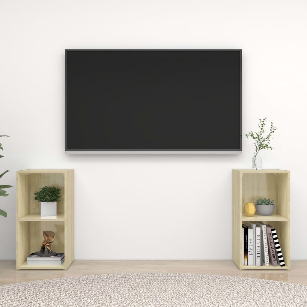 2 db sonoma-tölgyszínű forgácslap tv-szekrény 72 x 35 x 36,5 cm
