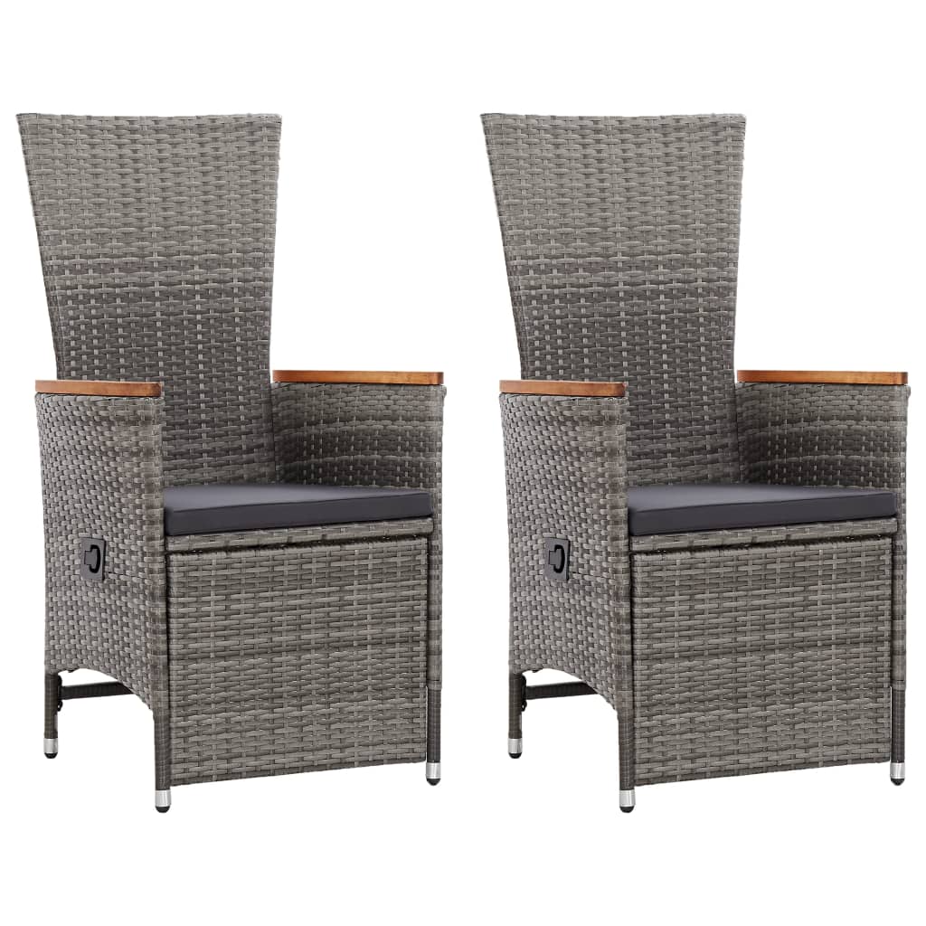 2 db szürke dönthető háttámlás polyrattan kerti szék párnával 2 db szürke dönthető háttámlás polyrattan kerti szék párnával