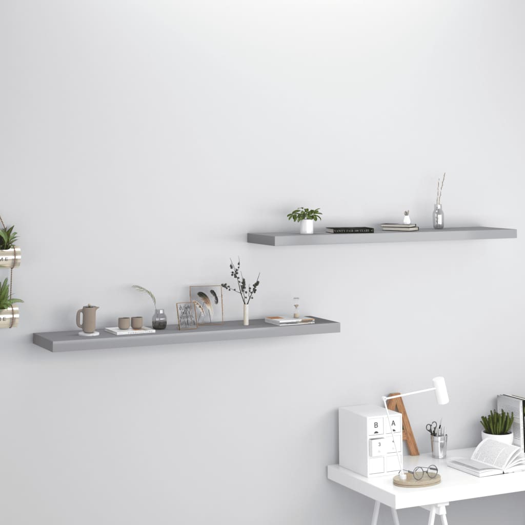 2 db szürke mdf fali polc 120 x 23,5 x 3,8 cm