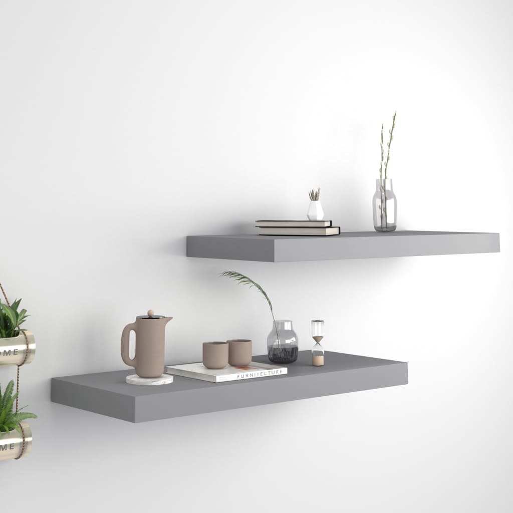 2 db szürke mdf fali polc 60 x 23,5 x 3,8 cm
