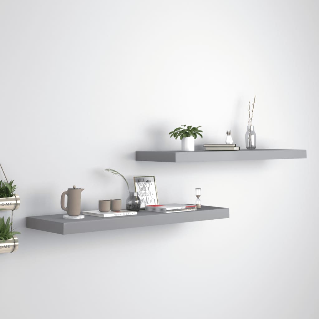 2 db szürke mdf fali polc 80 x 23,5 x 3,8 cm