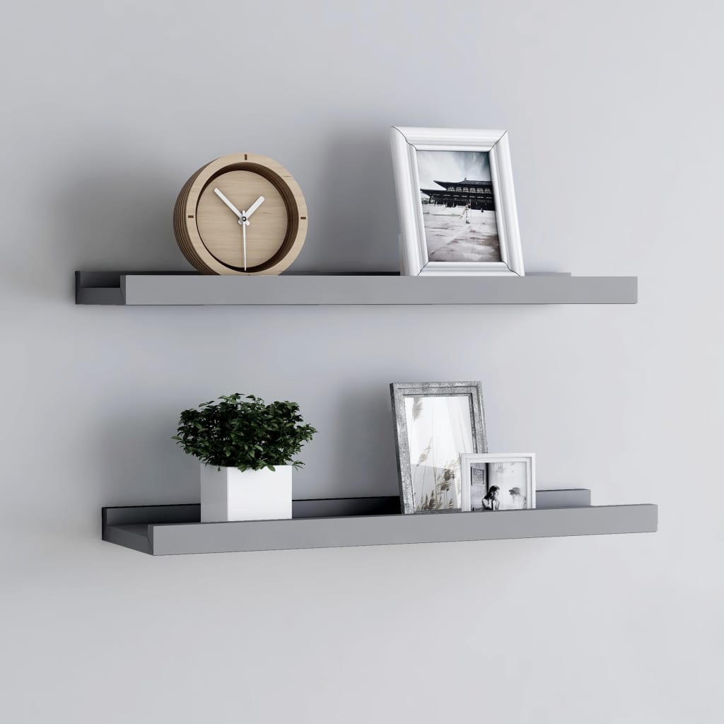 2 db szürke mdf szegélypolc képkeretekhez 60 x 9 x 3 cm