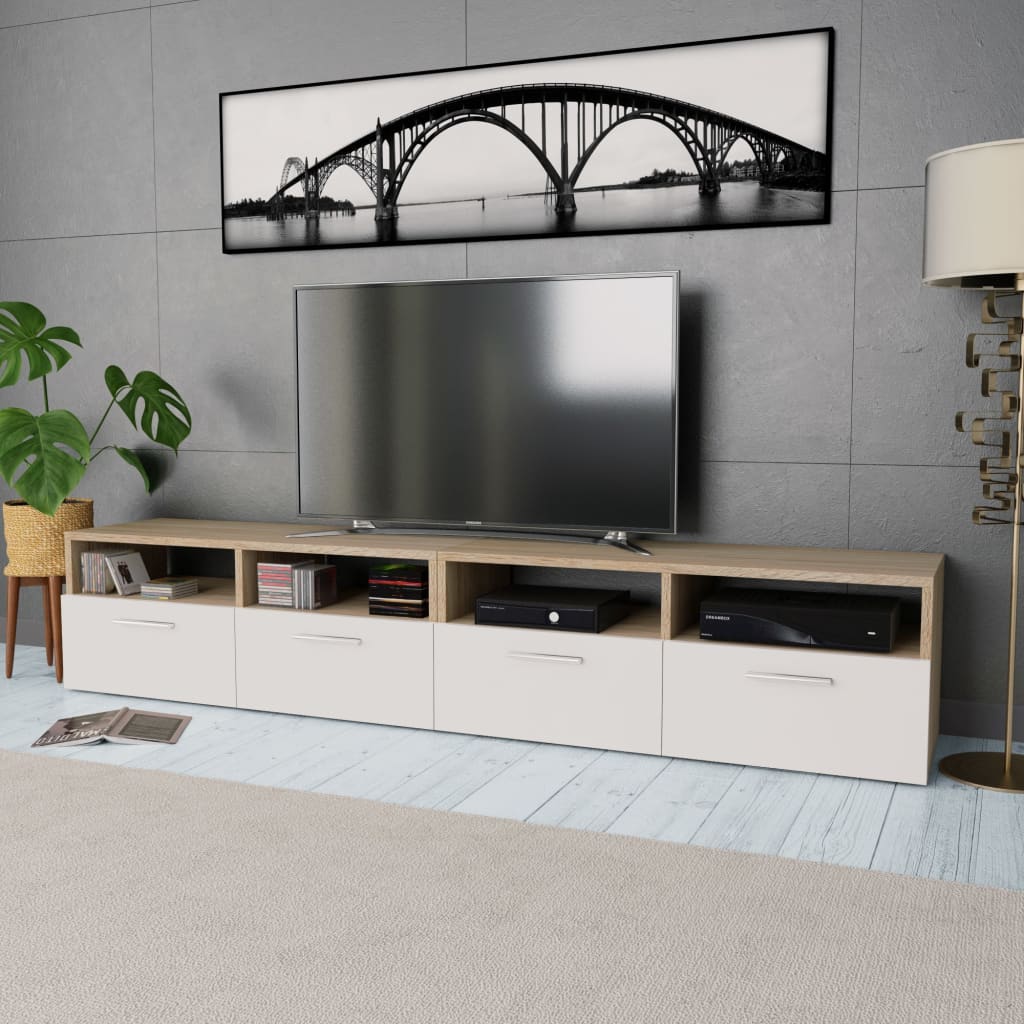 2 db tölgyfa színű/fehér faforgácslap tv szekrény 95x35x36 cm 2 db tölgyfa színű/fehér faforgácslap tv szekrény 95x35x36 cm