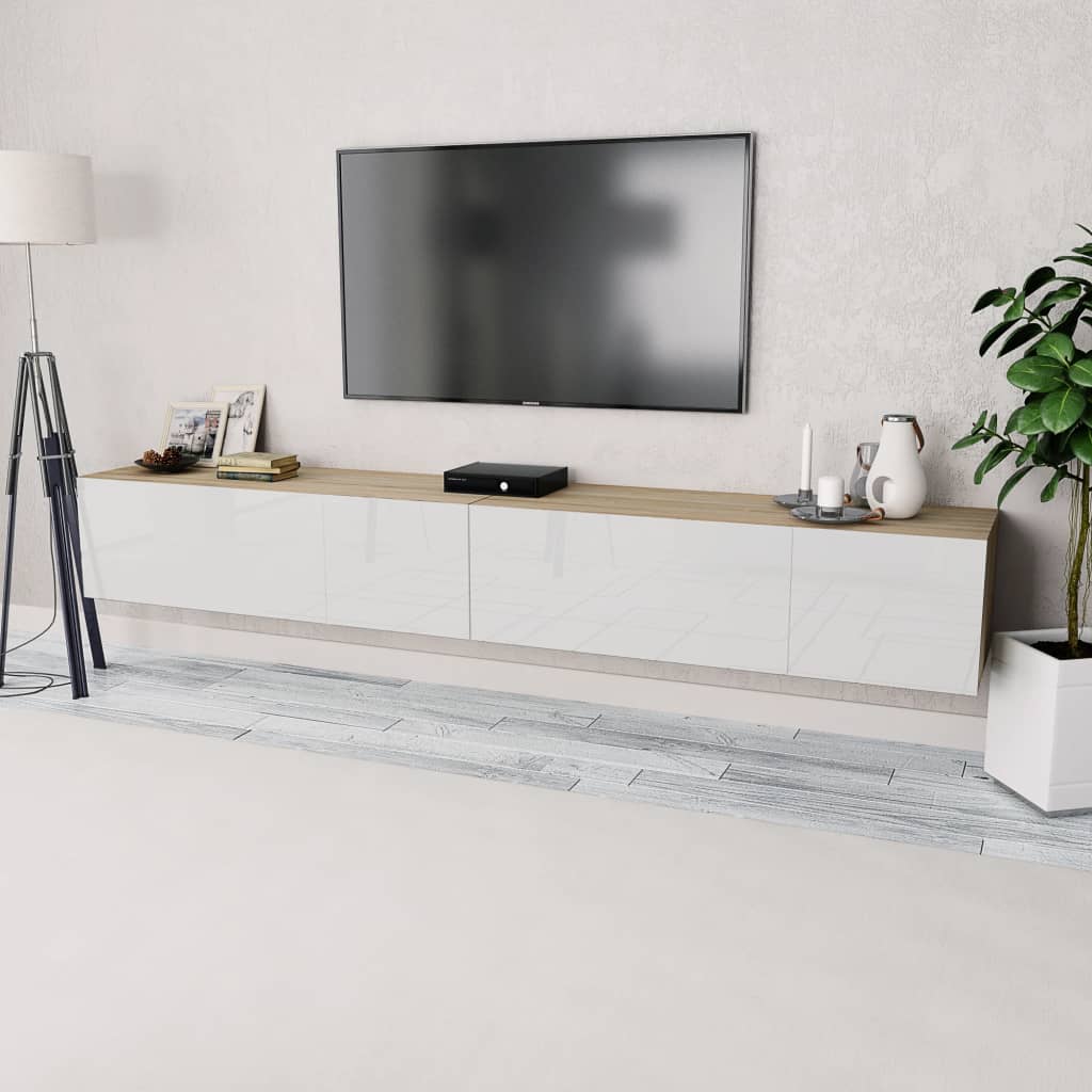 2 db tölgyfa/fehér magasfényű furnér tv szekrény 120x40x34 cm 2 db tölgyfa/fehér magasfényű furnér tv szekrény 120x40x34 cm