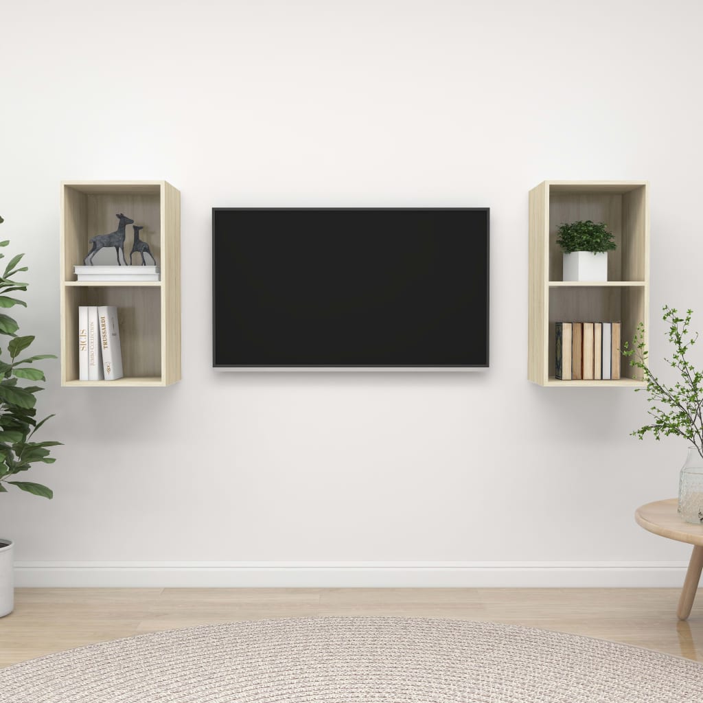 2 db tölgyszínű forgácslap falra szerelhető tv-szekrény 2 db tölgyszínű forgácslap falra szerelhető tv-szekrény
