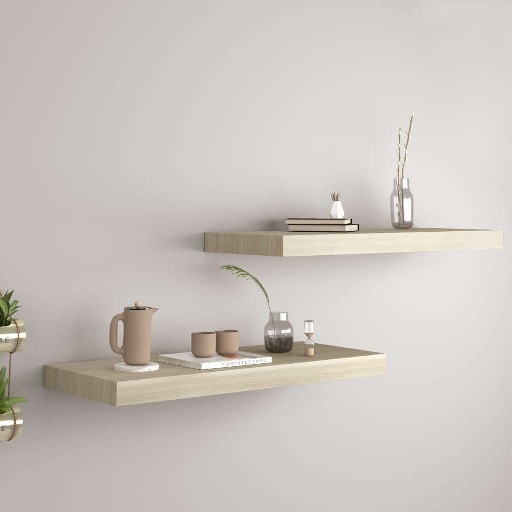 2 db tölgyszínű mdf fali polc 60 x 23,5 x 3,8 cm