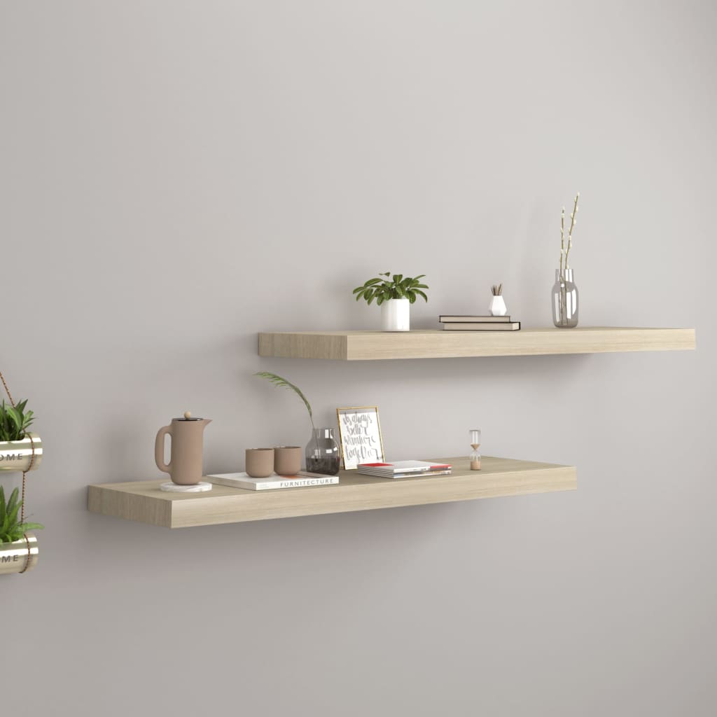 2 db tölgyszínű mdf fali polc 80 x 23,5 x 3,8 cm
