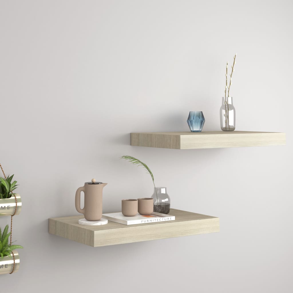 2 db tölgyszínű mdf lebegő fali polc 40 x 23 x 3,8 cm