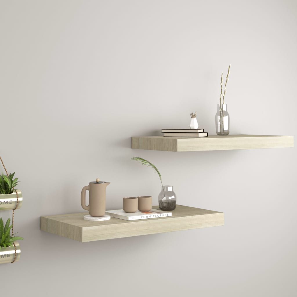 2 db tölgyszínű mdf lebegő fali polc 50 x 23 x 3,8 cm
