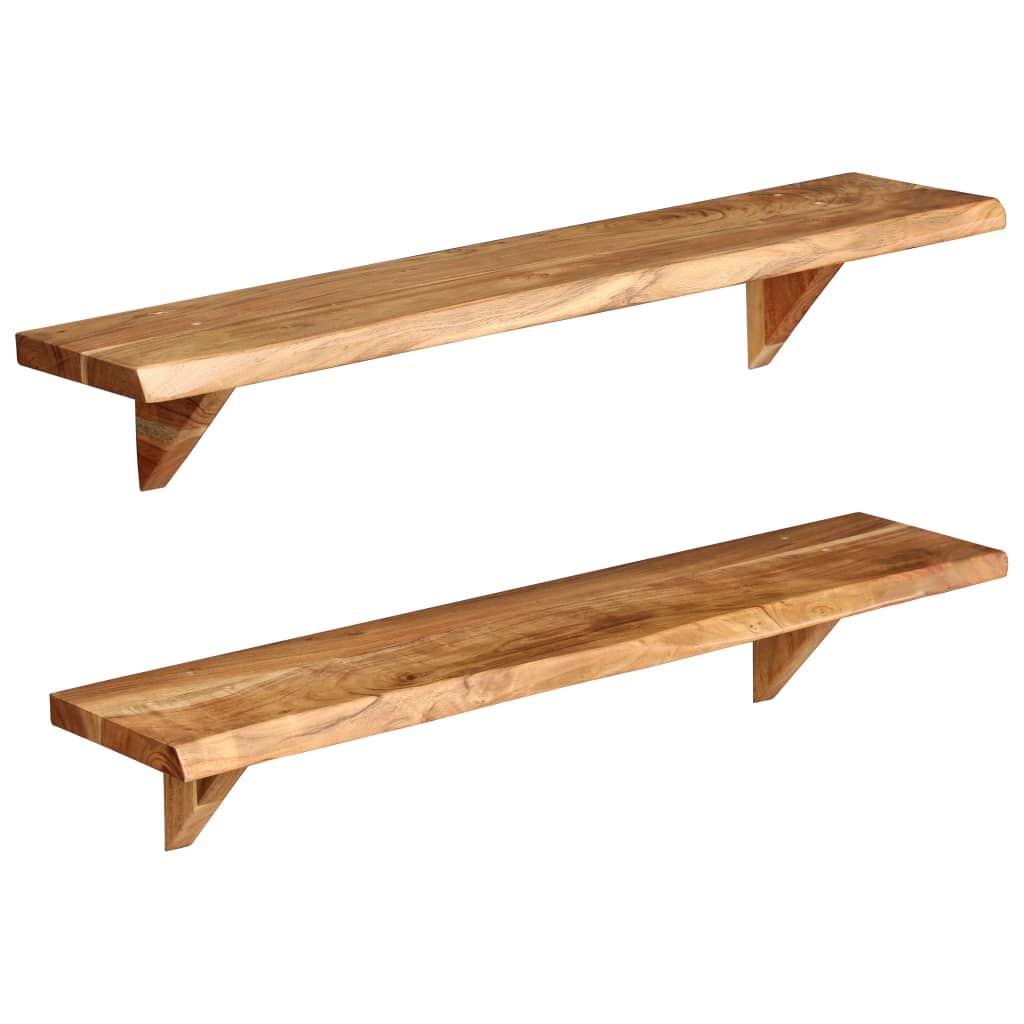 2 db tömör akácfa fali polc 90x20x16 cm