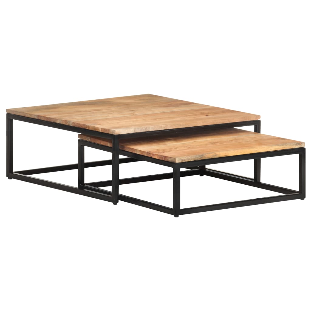 2 db tömör akácfa rakásolható dohányzóasztal