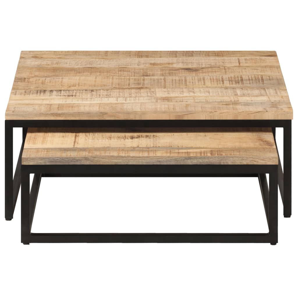 2 db tömör mangófa egymásba helyezhető dohányzóasztal