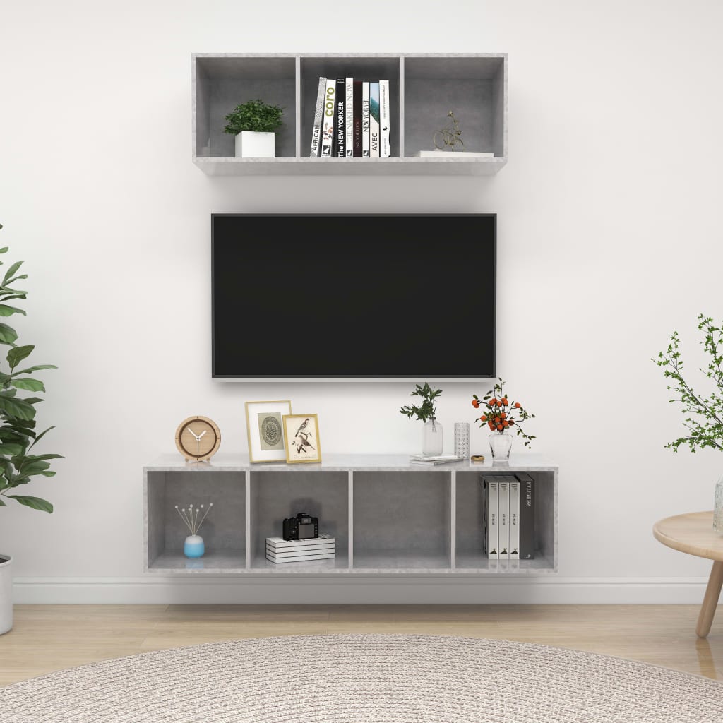2 részes betonszürke forgácslap tv-szekrény szett